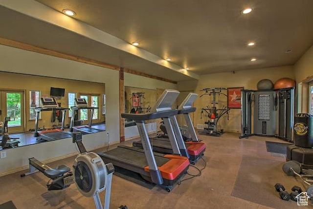 3518 N Moose Hollow Dr, Eden, UT 84310 - exercise room featuring baseboards and recessed lighting