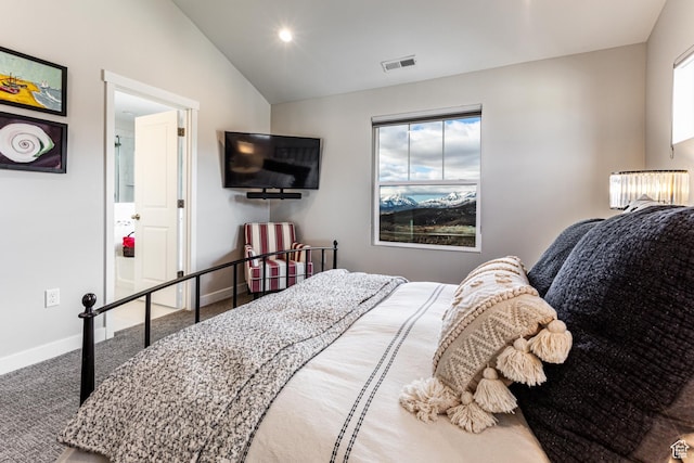 6065 N Westridge Rd, Heber City, UT 84032 - carpeted bedroom featuring recessed lighting, baseboards, visible vents, and vaulted ceiling