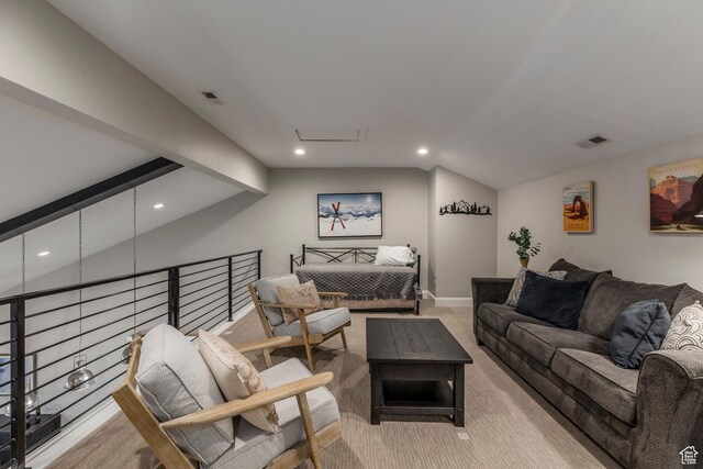 1089 W Cattail Ct, Kamas, UT 84036 - living room with recessed lighting, carpet flooring, attic access, and baseboards