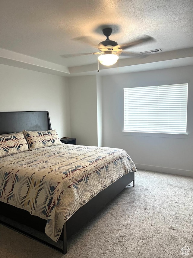 956 W 40 N, Spanish Fork, UT 84660 - carpeted bedroom featuring baseboards, a textured ceiling, visible vents, and a ceiling fan