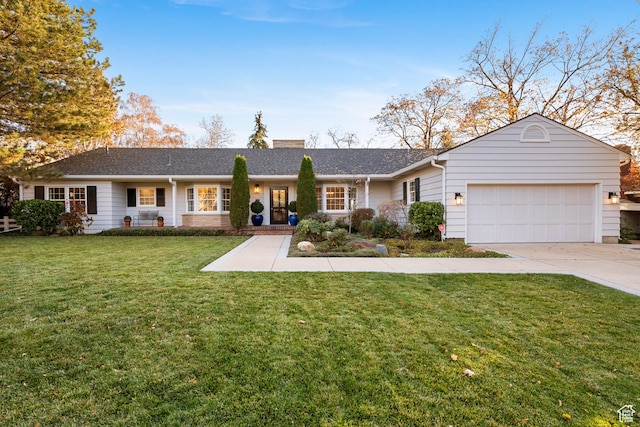 2532 E Maywood Dr, Salt Lake City, UT 84109 - ranch-style home featuring a chimney, concrete driveway, a garage, and a front lawn