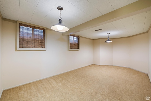 2532 E Maywood Dr, Salt Lake City, UT 84109 - spare room featuring baseboards, carpet flooring, visible vents, and beamed ceiling