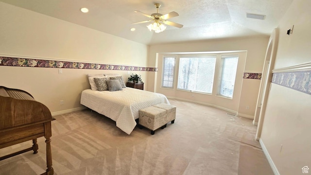 362 S Glen Cir, Fruit Heights, UT 84037 - bedroom with recessed lighting, baseboards, visible vents, a ceiling fan, and light carpet