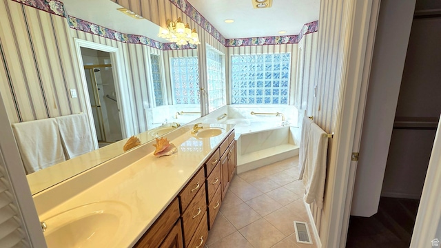 362 S Glen Cir, Fruit Heights, UT 84037 - bathroom with wallpapered walls, visible vents, tile patterned flooring, and double vanity