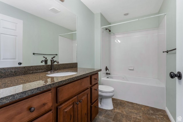 2522 W 500 S Unit 7, Springville, UT 84663 - full bathroom with toilet, vanity, shower / tub combination, stone finish floor, and visible vents
