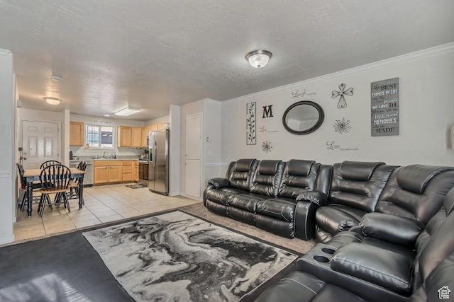 333 S Monroe Blvd Unit 23, Ogden, UT 84404 - living area with light tile patterned flooring, ornamental molding, and a textured ceiling