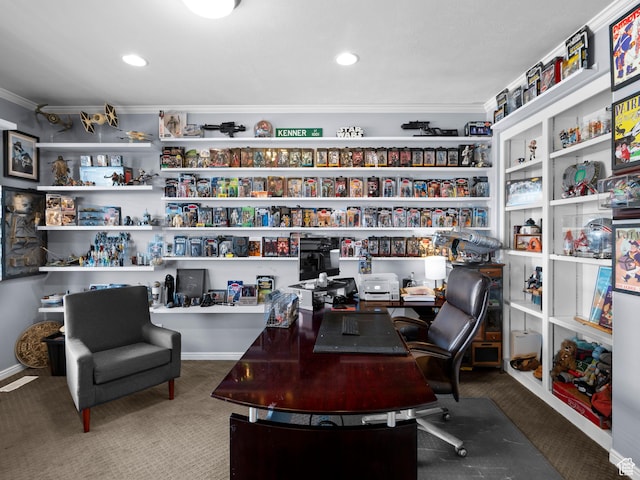 14526 Long Ridge Dr, Herriman, UT 84096 - carpeted office with crown molding, baseboards, and recessed lighting