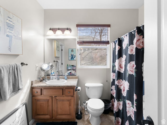 14526 Long Ridge Dr, Herriman, UT 84096 - bathroom with toilet, vanity, a shower with shower curtain, and tile patterned flooring