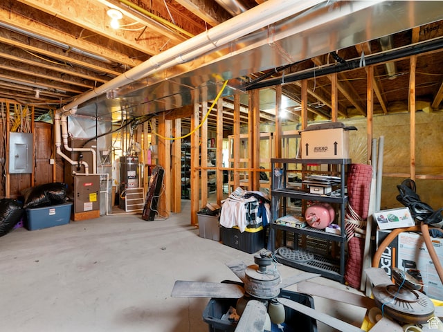 14526 Long Ridge Dr, Herriman, UT 84096 - unfinished basement featuring heating unit, secured water heater, and electric panel