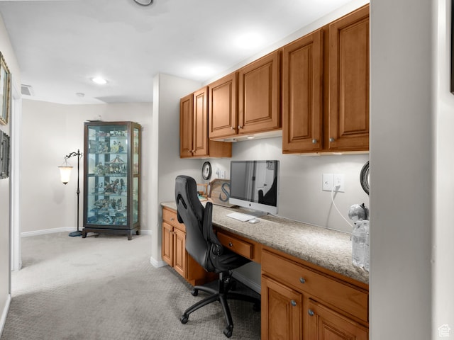 14526 Long Ridge Dr, Herriman, UT 84096 - office space featuring built in study area, light carpet, baseboards, visible vents, and recessed lighting