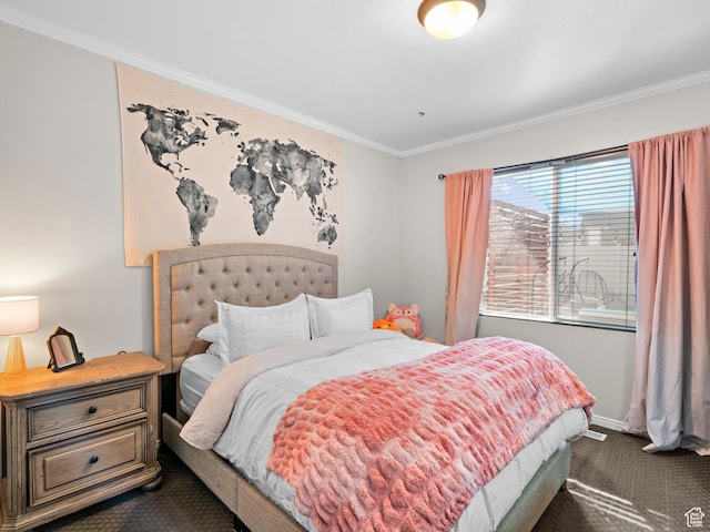14526 Long Ridge Dr, Herriman, UT 84096 - bedroom with baseboards, ornamental molding, and dark carpet