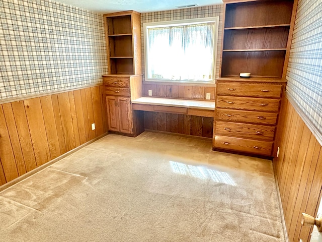 2662 W Toni Lee St, West Jordan, UT 84088 - unfurnished office with a wainscoted wall, light colored carpet, wallpapered walls, and built in study area