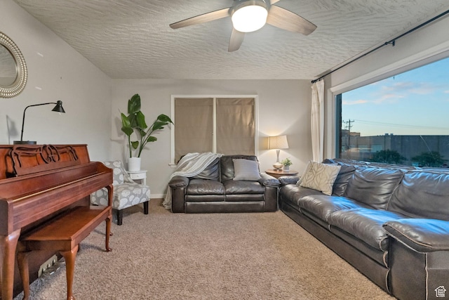 1311 E 29th St S, Ogden, UT 84403 - carpeted living area featuring a textured ceiling and ceiling fan