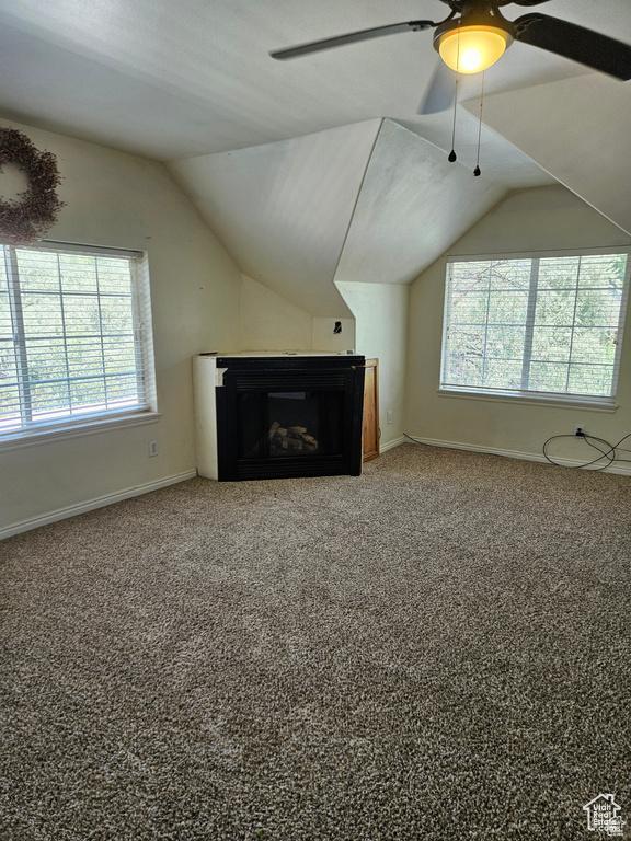 223 N 2520 W, Provo, UT 84601 - interior space featuring ceiling fan, baseboards, carpet, and lofted ceiling