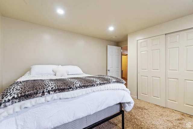 1519 N 2340 W, Clinton, UT 84015 - bedroom featuring light carpet, a closet, and recessed lighting