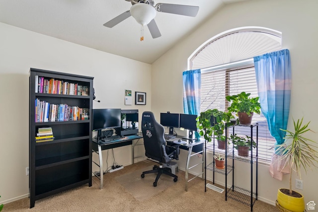 1519 N 2340 W, Clinton, UT 84015 - carpeted office with baseboards, lofted ceiling, and ceiling fan