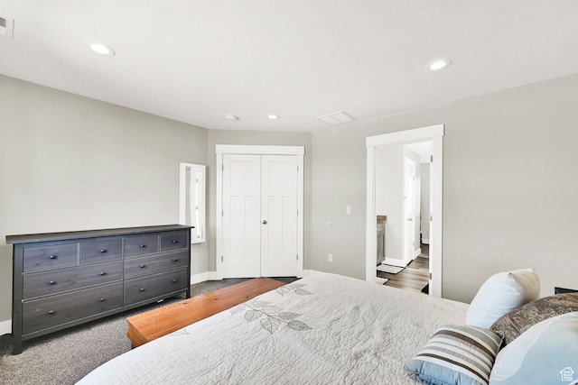 2466 W 3375 S, West Haven, UT 84401 - carpeted bedroom featuring baseboards, visible vents, a closet, and recessed lighting