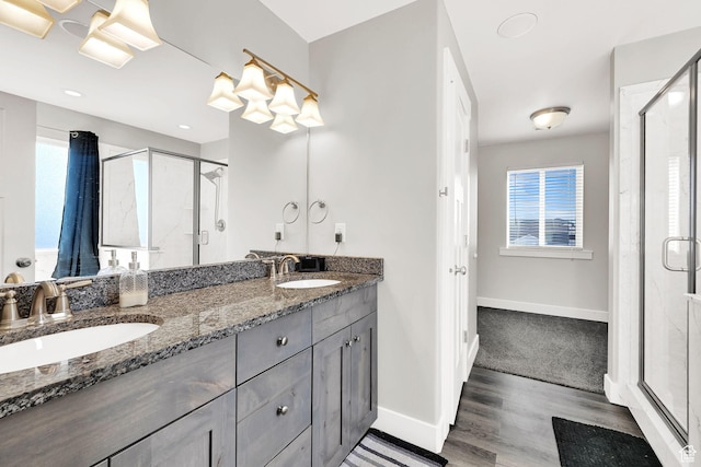 2466 W 3375 S, West Haven, UT 84401 - full bath with baseboards, double vanity, a sink, and a stall shower