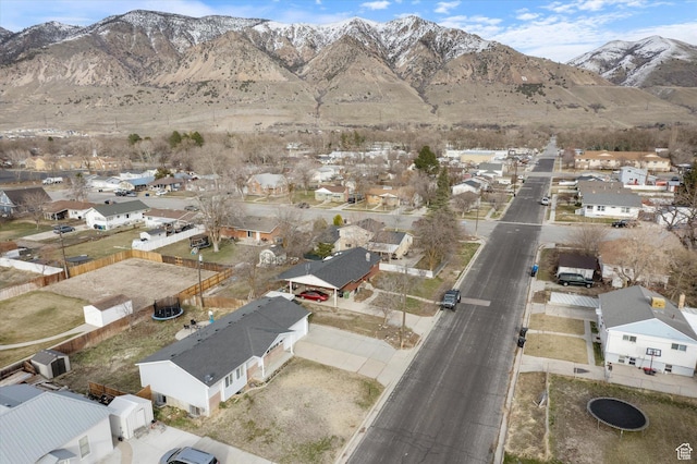 aerial view featuring a residential view and a mountain view