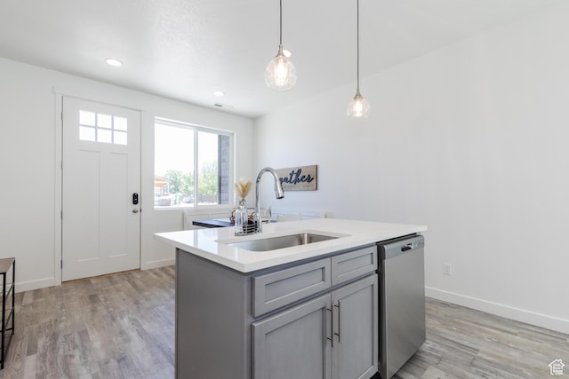 526 N Richland Valley St Unit 10, Garden City, UT 84028 - kitchen with gray cabinetry, a sink, light wood-type flooring, and dishwasher