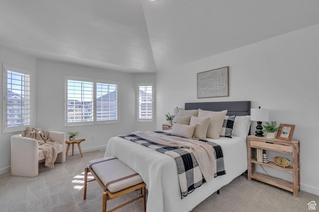 3457 W Blue Crane Dr N, Clinton, UT 84015 - bedroom with multiple windows, light carpet, baseboards, and vaulted ceiling