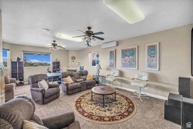 799 N 2600 W, Hurricane, UT 84737 - carpeted living room with baseboards, an AC wall unit, and a ceiling fan