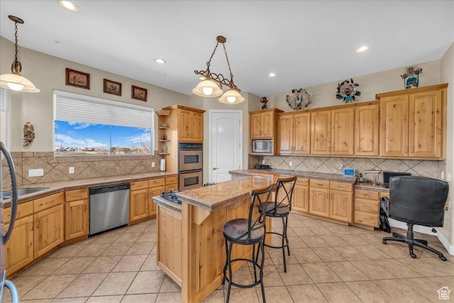 799 N 2600 W, Hurricane, UT 84737 - kitchen featuring light countertops, open shelves, a breakfast bar area, a center island, and stainless steel appliances