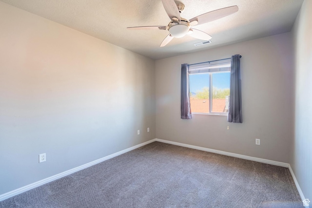 1301 W Indian Hills Dr Unit 59, St George, UT 84770 - spare room with a textured ceiling, visible vents, baseboards, a ceiling fan, and carpet floors