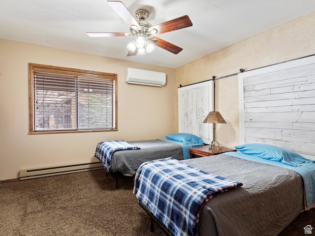 3615 N Wolf Lodge Dr E Unit 109, Eden, UT 84310 - bedroom featuring a wall mounted air conditioner, ceiling fan, carpet, and baseboard heating