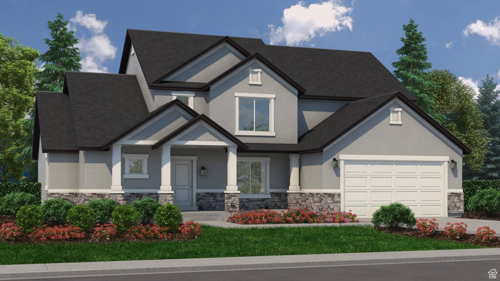 1242 N 290 E Unit 67, Salem, UT 84653 - craftsman-style home with stone siding, an attached garage, stucco siding, and driveway