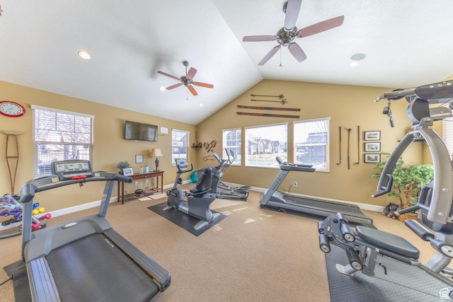 907 W 1840 S Unit B, Syracuse, UT 84075 - exercise area with lofted ceiling, recessed lighting, carpet flooring, baseboards, and a ceiling fan
