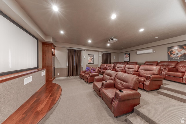 907 W 1840 S Unit B, Syracuse, UT 84075 - cinema room with light carpet, an AC wall unit, recessed lighting, and a wainscoted wall