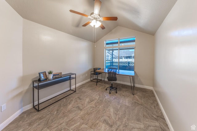 907 W 1840 S Unit B, Syracuse, UT 84075 - office area featuring baseboards, vaulted ceiling, and ceiling fan