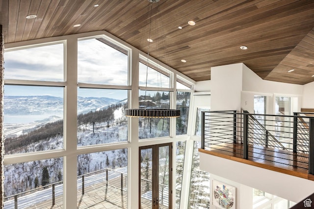 2908 W Deer Pointe Dr, Heber City, UT 84032 - interior space with a mountain view, recessed lighting, and wood ceiling