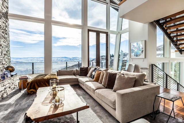 2908 W Deer Pointe Dr, Heber City, UT 84032 - living area with a mountain view and a towering ceiling