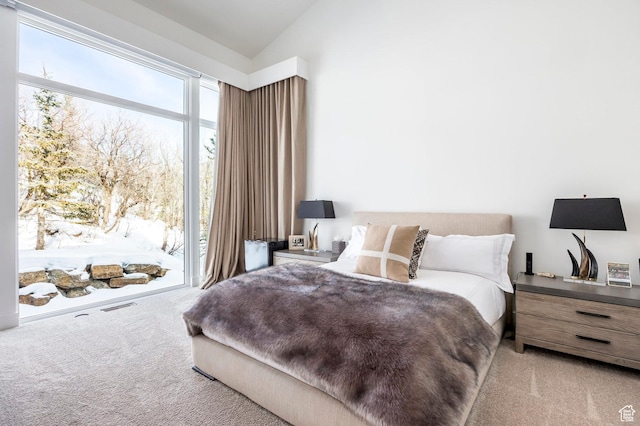 2908 W Deer Pointe Dr, Heber City, UT 84032 - carpeted bedroom featuring access to exterior, visible vents, and vaulted ceiling