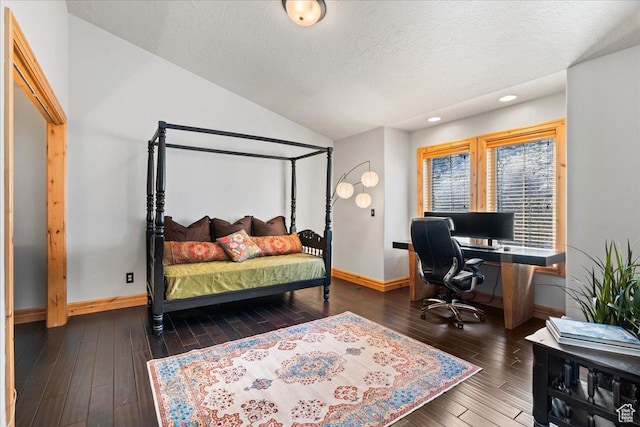 3594 E 3800 S, Salt Lake City, UT 84109 - bedroom with baseboards, vaulted ceiling, recessed lighting, a textured ceiling, and hardwood / wood-style floors