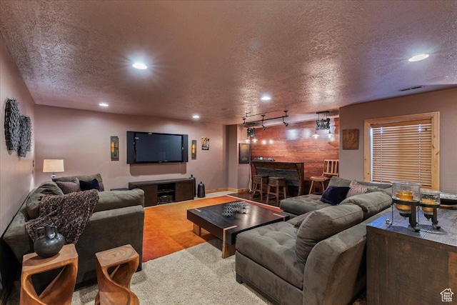 3594 E 3800 S, Salt Lake City, UT 84109 - living area featuring bar area, recessed lighting, carpet, and a textured ceiling