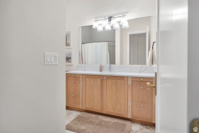 775 W 1300 S, Hurricane, UT 84737 - bathroom with marble finish flooring, vanity, curtained shower, and a chandelier