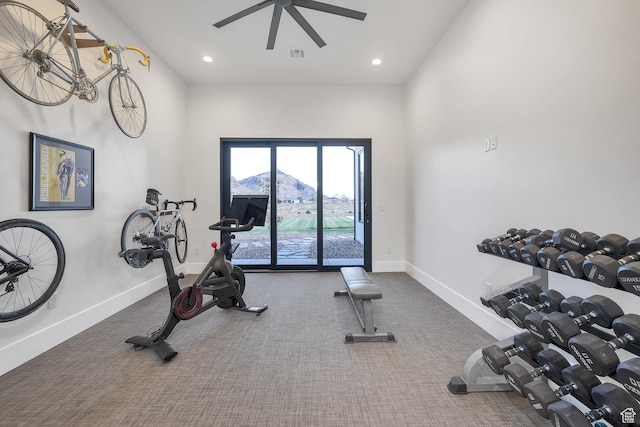 775 W 1300 S, Hurricane, UT 84737 - workout room featuring a ceiling fan, baseboards, carpet, and recessed lighting