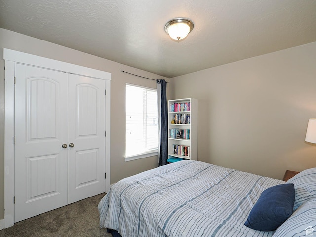 2291 E Ox Yoke Dr N, Eagle Mountain, UT 84005 - bedroom with a closet, dark carpet, and a textured ceiling