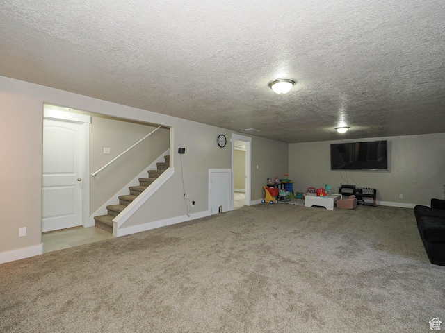 2291 E Ox Yoke Dr N, Eagle Mountain, UT 84005 - finished below grade area featuring stairs, baseboards, carpet, and a textured ceiling