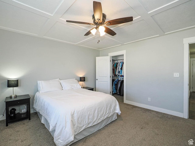 2291 E Ox Yoke Dr N, Eagle Mountain, UT 84005 - bedroom featuring baseboards, carpet floors, a spacious closet, and coffered ceiling