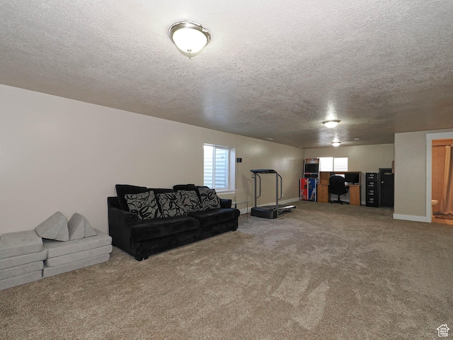 2291 E Ox Yoke Dr N, Eagle Mountain, UT 84005 - carpeted living area featuring baseboards and a textured ceiling