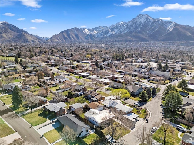 aerial view featuring a residential view and a mountain view