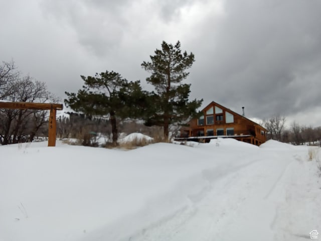 view of yard covered in snow