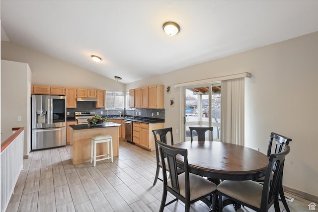 3018 S Asplund Cir, Salt Lake City, UT 84119 - kitchen with a healthy amount of sunlight, appliances with stainless steel finishes, under cabinet range hood, and light brown cabinetry