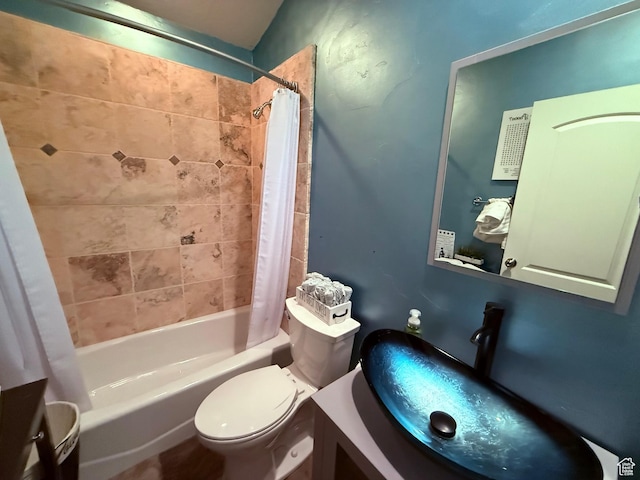 6991 S Canyon Pines Cir E, Cottonwood Heights, UT 84121 - bathroom with toilet, shower / bath combo with shower curtain, and vanity
