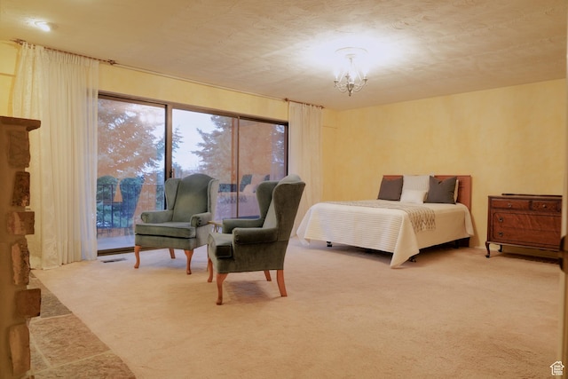 3885 E Viewcrest Dr, Millcreek, UT 84124 - bedroom featuring access to outside, carpet flooring, and an inviting chandelier