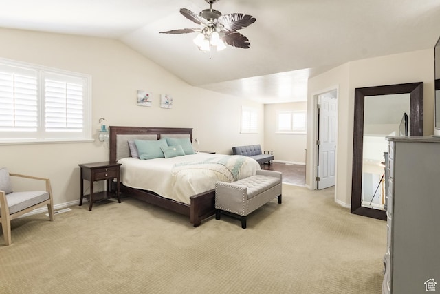 414 S 3130 W, Vernal, UT 84078 - bedroom with baseboards, lofted ceiling, a ceiling fan, and light carpet